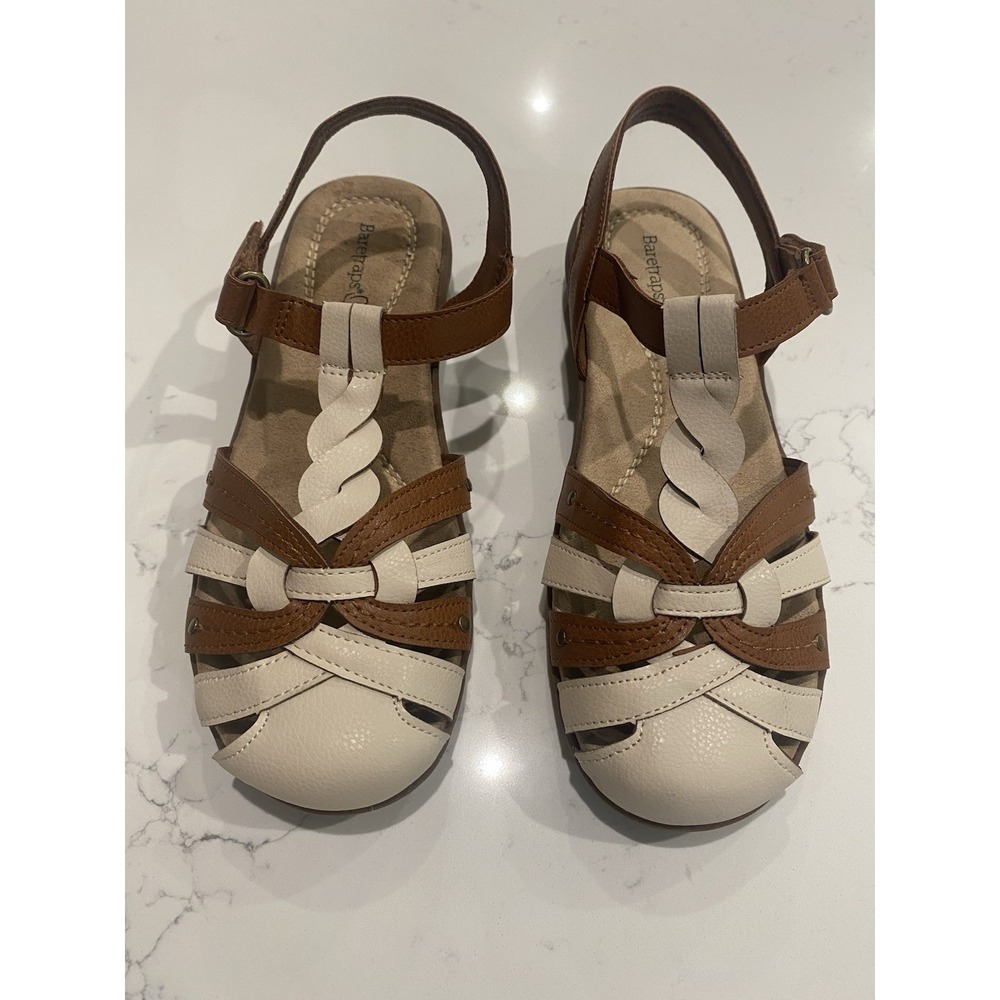 Baretraps Size 6 NWOT Brown Cream Braided Fisherman Sandals Boho Comfort Walking